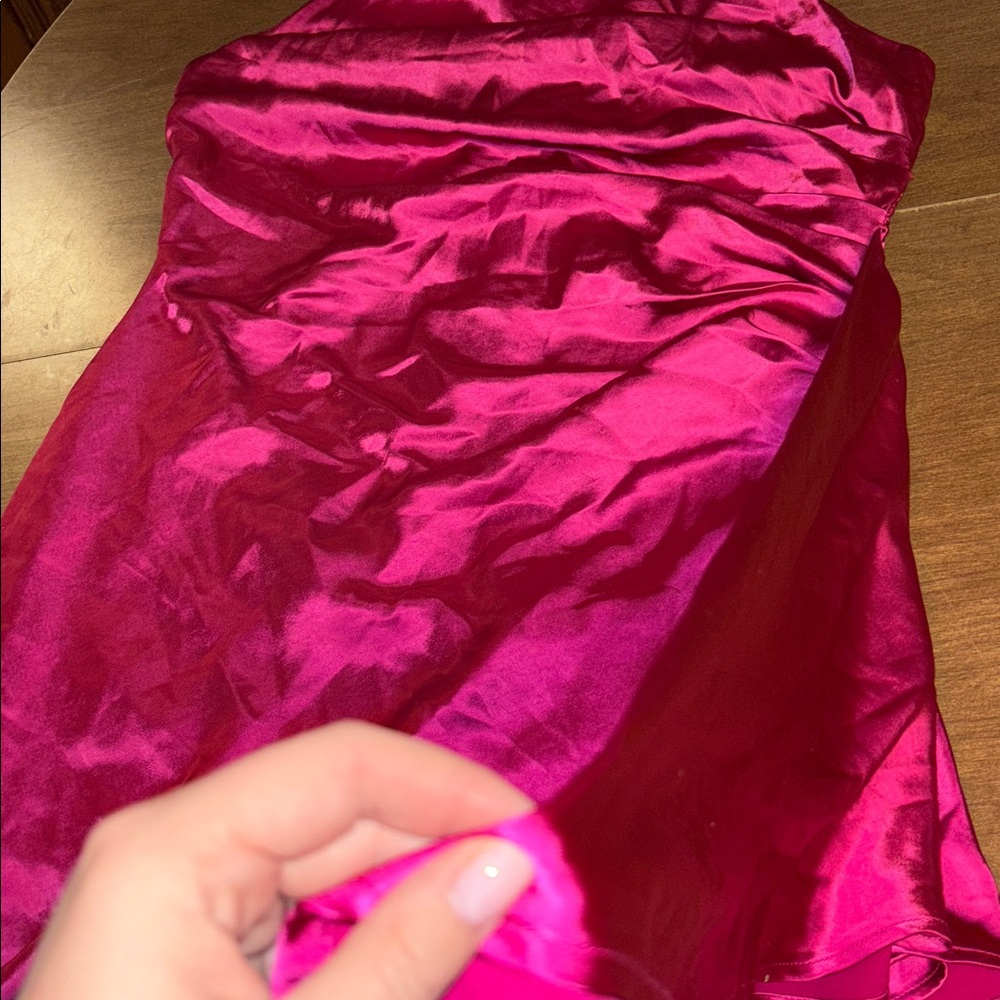 Lulus Hot Pink Satin Halter Mini Dress Party Cocktail Formal XL - Picture 5 of 9